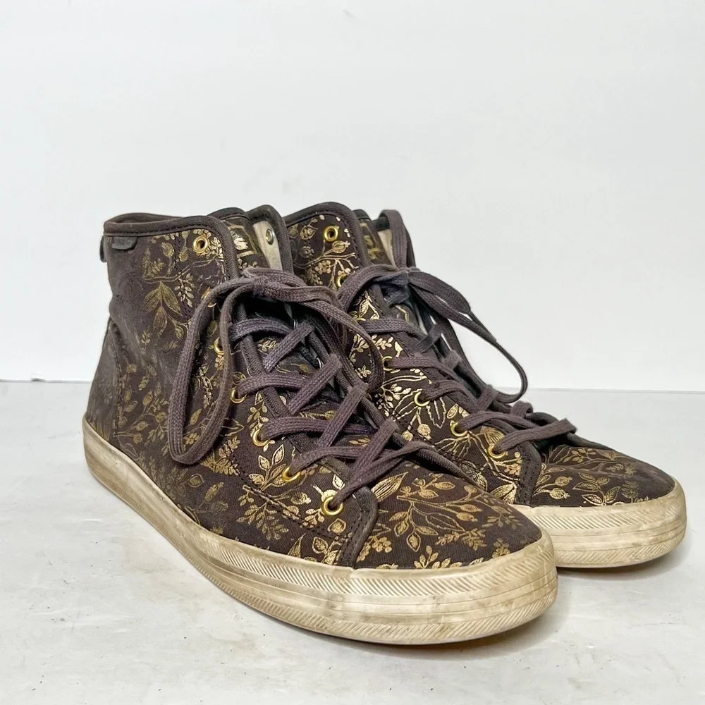 Keds Rifle Paper Co Queen Anne Floral Gold High Top Sneakers Size 9.5 Women’s